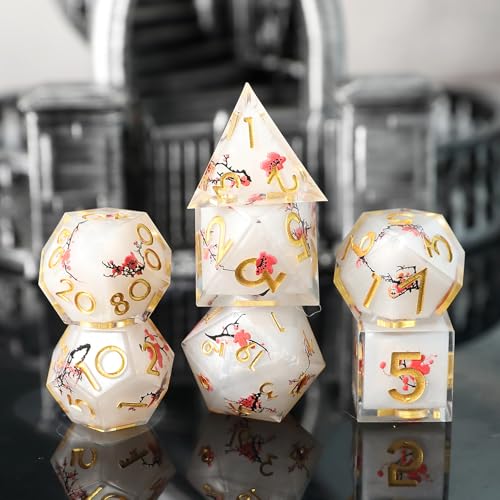 DND Würfel Set 7pcs Blume D4 D6 D8 D10 D% D12 D20 Handgefertigt Kunstharz Scharfkantige D&D Würfel für Dungeons und Dragons Pathfinder Rollenspiele Tischspiele RPG MTG Spiele mit Geschenkbox von Elifel