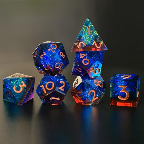 DND Würfel Set 7pcs D4 D6 D8 D10 D% D12 D20 Polyedrische Handgefertigt Kunstharz Scharfkantige D&D Würfel für Dungeons und Dragons Pathfinder Rollenspiele Tischspiele RPG MTG Spiele mit Geschenkbox von Elifel