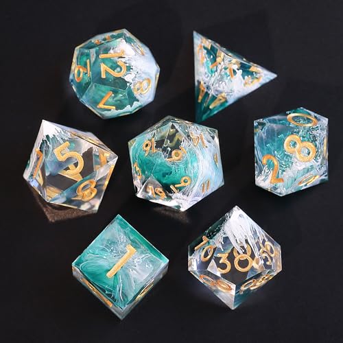 DND Würfel Set 7pcs D4 D6 D8 D10 D% D12 D20 Polyedrische Handgefertigt Kunstharz Scharfkantige D&D Würfel für Dungeons und Dragons Pathfinder Rollenspiele Tischspiele RPG MTG Spiele mit Geschenkbox von Elifel