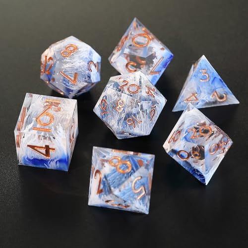 DND Würfel Set 7pcs D4 D6 D8 D10 D% D12 D20 Polyedrische Handgefertigt Kunstharz Scharfkantige D&D Würfel für Dungeons und Dragons Pathfinder Rollenspiele Tischspiele RPG MTG Spiele mit Geschenkbox von Elifel