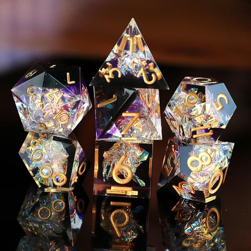 DND Würfel Set 7pcs D4 D6 D8 D10 D% D12 D20 Polyedrische Handgefertigt Kunstharz Scharfkantige D&D Würfel für Dungeons und Dragons Pathfinder Rollenspiele Tischspiele RPG MTG Spiele mit Geschenkbox von Elifel