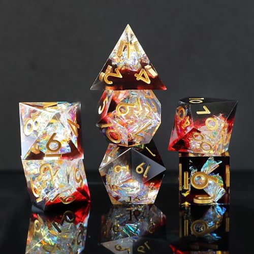 DND Würfel Set 7pcs D4 D6 D8 D10 D% D12 D20 Polyedrische Handgefertigt Kunstharz Scharfkantige D&D Würfel für Dungeons und Dragons Pathfinder Rollenspiele Tischspiele RPG MTG Spiele mit Geschenkbox von Elifel