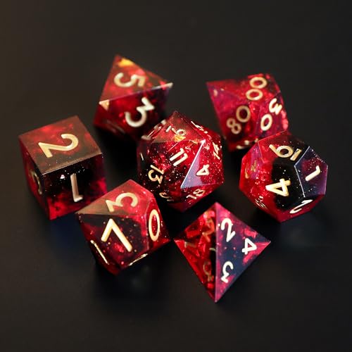 DND Würfel Set 7pcs D4 D6 D8 D10 D% D12 D20 Polyedrische Handgefertigt Kunstharz Scharfkantige D&D Würfel für Dungeons und Dragons Pathfinder Rollenspiele Tischspiele RPG MTG Spiele mit Geschenkbox von Elifel