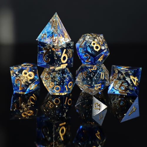 DND Würfel Set 7pcs D4 D6 D8 D10 D% D12 D20 Polyedrische Handgefertigt Kunstharz Scharfkantige D&D Würfel für Dungeons und Dragons Pathfinder Rollenspiele Tischspiele RPG MTG Spiele mit Geschenkbox von Elifel