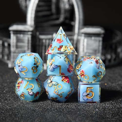 DND Würfel Set 7pcs D4 D6 D8 D10 D% D12 D20 Polyedrische Handgefertigt Kunstharz Scharfkantige D&D Würfel für Dungeons und Dragons Pathfinder Rollenspiele Tischspiele RPG MTG Spiele mit Geschenkbox von Elifel