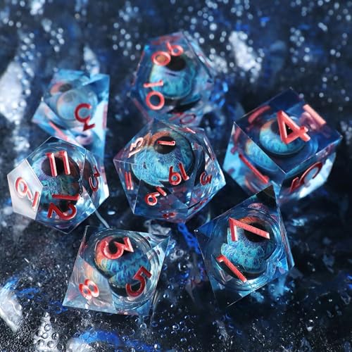 DND Würfel Set Drachenauge Polyedrische Harz Spielwürfel Scharfkantige D&D Rollenspiel-Würfel für Dungeons and Dragons RPG MTG Pathfinder D4 D6 D8 D10 D% D12 D20 mit Geschenkbox von Elifel