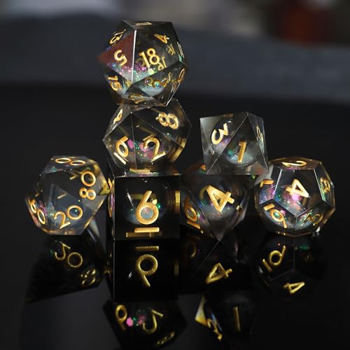 DND Würfel Set Treibsand Polyedrische Harz Spielwürfel Scharfkantige D&D Rollenspiel-Würfel für Dungeons and Dragons RPG MTG Pathfinder Geschenkbox Tischspiele D4 D6 D8 D10 D% D12 D20 mit Geschenkbox von Elifel