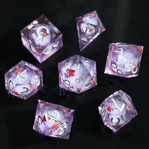 Liquid Core DND Würfel Set 7pcs,Treibsand Polyeder Kunstharz Würfel mit Scharfen Kanten für Dungeons und Dragons,RPG D20 D12 D10 D8 D6 D4 Würfel, Koi Fisch Ozean Thematisch D&D Rollenspiel Würfel von Elifel