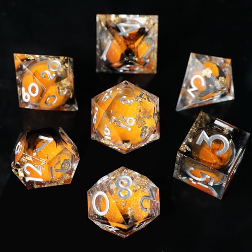 Liquid Core DND Würfel Set 7pcs,Treibsand Polyeder Kunstharz Würfel mit Scharfen Kanten für Dungeons und Dragons,RPG D20 D12 D10 D8 D6 D4 Würfel, Koi Fisch Ozean Thematisch D&D Rollenspiel Würfel von Elifel