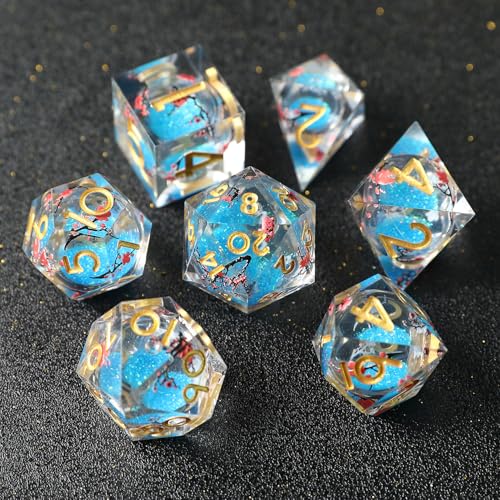 Liquid Core DND Würfel Set 7pcs,Treibsand Polyeder Kunstharz Würfel mit Scharfen Kanten für Dungeons und Dragons,RPG D20 D12 D10 D8 D6 D4 Würfel, Koi Fisch Ozean Thematisch D&D Rollenspiel Würfel von Elifel