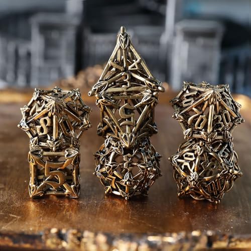 Metall DND Würfel Set 7 Blume DND Würfel Hohl Polyeder Roségold Würfel D20 D12 D10 D% D8 D6 D4 für Dungeons & Dragons RPG Brettspiele Tischspiele RPG MTG Spiele von Elifel