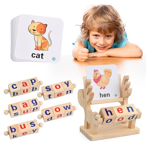 Buchstaben Lernen Lernspiele, Montessori Spielzeug, Spinning Alphabet Manipulatives Lernspielzeug mit Lernkarten & Holzbuchstaben für Geschenk für Vorschulkind Lernspielzeug Einschulung von Elitecran