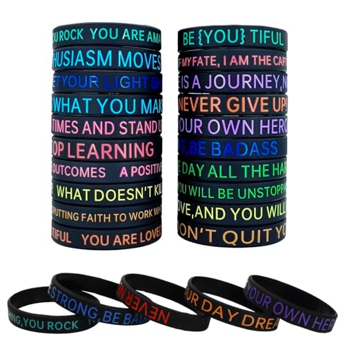 Inspirierendes Silikonarmband, 20 Stück Motivations-Armbänder, Motivierende Silikon Armbänder, Silicone Inspirational Bracelets, Motivationsarmbänder Silikonarmband für Studenten Erwachsene (schwarz) von Elitecran