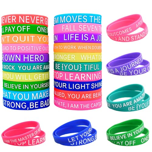 Inspirierendes Silikonarmband, 20 Stück Motivations-Armbänder, Motivierende Silikon Armbänder, Silicone Inspirational Bracelets, Motivationsarmbänder Silikonarmband für Studenten Erwachsene (bunt) von Elitecran