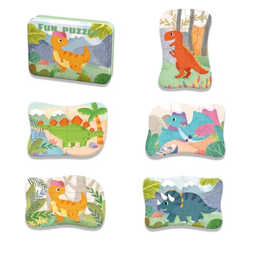 Kinder Dinosaurier Puzzle Set, Kinderspielzeug,5 Dinosaurier Holzpuzzles,Kinder-Favorit von Elkuaie