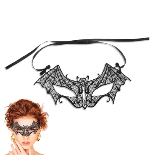 Spitze Augenmaske für Mädchen Damen, Spitze Fledermaus Maskerade Maske, Spitzenmaske, Schwarze Augenmaske für Maskerade Party Halloween Verkleidung von Elkuaie