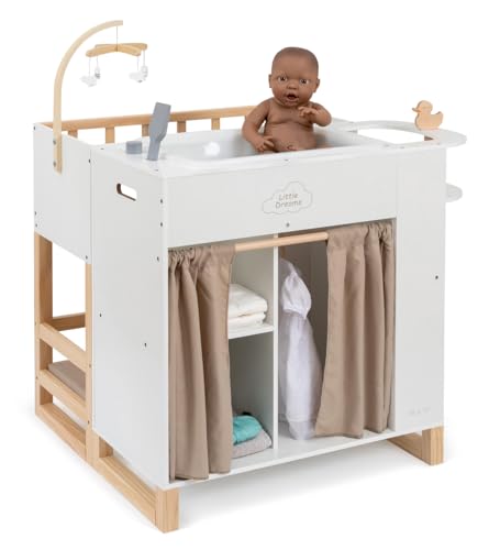 ELLA & PIET® Großes Puppenpflegecenter Nursery 6in1 aus Holz (Weiß-Schlamm) Puppenbett Puppenschrank, Badewanne, Hochstuhl von Ella & Piet