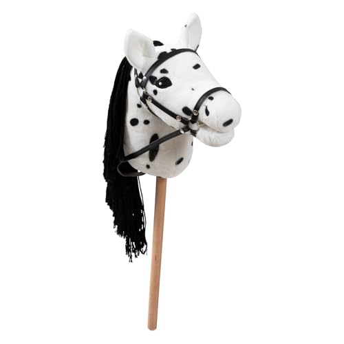 Ella & Piet® Hobby Horse Pferd mit Trense und Aufbewahrungsbeutel Steckenpferd Springpferd Spielpferd weicher Plüsch Größe wie A4 (Weiß-Schwarz) von Ella & Piet