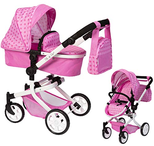 Ella & Piet® Puppenwagen MOOVE4 mit Wickeltasche 2in1 (Sternchen Pink) von Ella & Piet