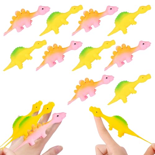 Ellxen 10 Stück Schleuder Dinosaurier Spielzeug, Finger Schleuder Dino Toys, Party Spielzeug für Kinder, Elastischer Fliegender Finger Dinosaurier, Zufällige Farbe von Ellxen