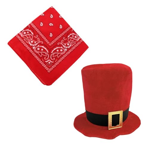 Elnwnnkc Weihnachtsmannmütze und Bandana-Set für Erwachsene, Uni, Stoffschnallen, Gürtel, Weihnachtsmützen, Festival, Urlaub, Mützen, Kostüm-Zubehör von Elnwnnkc