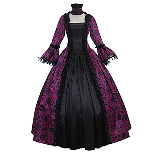 Elogoog Damen Renaissance-Mittelalter-Kostüm, Kleid mit Korsett, Vintage, schwarz, Gothic-Kleid, modisch, Fledermausärmel, Halloween-Kleid, Violett, Größe 5XL von Elogoog