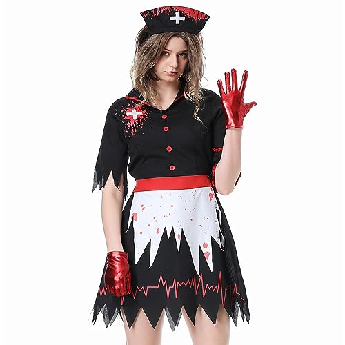 Elogoog Halloween-Kostüme für Damen, 2024, Gothic, mittelalterlich, Hexenkostüm, drei Sets, Herbstkleid, sexy (Schwarz, M) von Elogoog