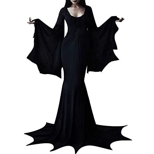 Elogoog Halloween-Kostüme für Damen, 2024, solides Kleid, Karneval, Bühnenkostüm, Kostüm, Herbstkleid, sexy Halloween (Schwarz, L) von Elogoog