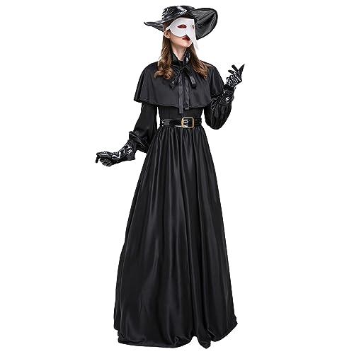 Elogoog Halloween-Kostüme für Mädchen, Gothic, Mittelalter, Hexenkostüm, Sechs-Set, Herbstkleid, sexy (Schwarz, L) von Elogoog