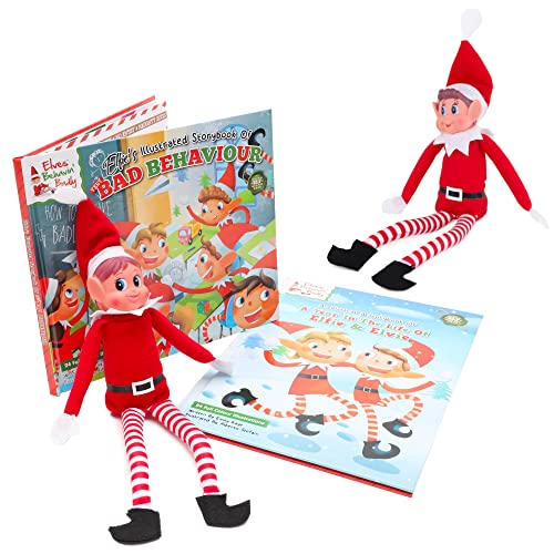 Elves Behavin' Badly Weihnachtspaket – 2 x 30,5 cm langbeinige Elfen-Stofftier-Elfen – Elfie & Evie & 2 x Elfenbücher mit festem Rücken – Neuartiges Spielzeug von Elves Behavin' Badly