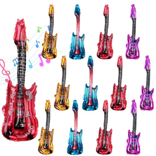 12 Stück Aufblasbare Gitarre,Aufblasbares Musikinstrument Aufblasbare Rockgitarre Rockstar Spielzeug mit Glöckchen,Aufblasbare Party Requisiten für Kinder Erwachsene Party Dekoration von Embhlitfe