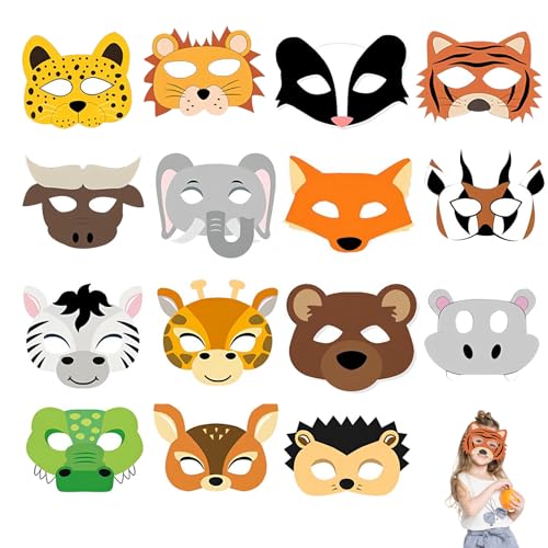 15 Pcs Tiermasken für Kinder,Papier Tiermasken Waldtiere Tiermasken Tierpapiermasken Tiergesicht,Halloween Dress up Masken Tier Cosplay Masquerade für Kinder Tierkostümparty Gefälligkeiten (A) von Embhlitfe