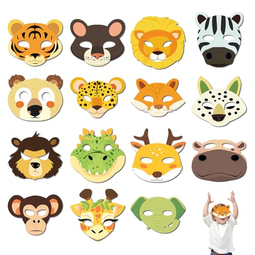 15 Pcs Tiermasken für Kinder,Papier Tiermasken Waldtiere Tiermasken Tierpapiermasken Tiergesicht,Halloween Dress up Masken Tier Cosplay Masquerade für Kinder Tierkostümparty Gefälligkeiten (B) von Embhlitfe