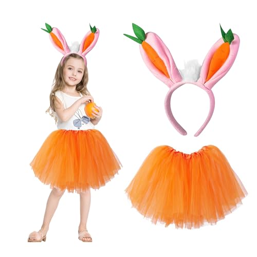 Embhlitfe 2 Stück Osterhasen Kostüm Geschenke Hasenohren Stirnband Tutu Rock Kostüm Set Niedliche Hasenohren Ostern Party für Kinder Cosplay Ostern Party Gunst Dekoration von Embhlitfe