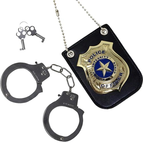 Embhlitfe 3 Pcs Polizei Zubehör Set,Handschellen Kinder Polizei Kostüm Kinder Abzeichen Swat Rollenspiel Zubehör,Polizei Handschellenfür Kinder Mädchen Jungen Cosplay Polizei Kostüm Halloween von Embhlitfe