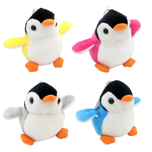 Embhlitfe 4 Stück Kleine Plüschtiere,Pinguin Plüsch Tier Spielzeug mit Perlenkette Kleine Kuscheltiere Plüsch Pinguin Anhänge,Pinguin Puppen Anhänger Mini Plüsch Tier für Kinder Erwachsene (10cm) von Embhlitfe