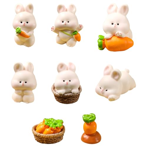 Embhlitfe 8pcs Ostern Mini Hasenfiguren Niedliche Auto Dekoration Rückspiegel Ornamente Karotte Hase Ornament Harz Auto Ornament Mikro Landschaft Dekoration für Auto Garten Dekorationen von Embhlitfe