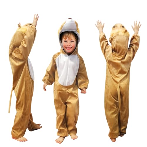 Embhlitfe Löwen Kostüm für Kinder,Tier Kostüm für Kinder Löwenoverall mit Kapuze Tier Strampler mit Kapuze Kostüm für Kinder Tier Onesie,Halloween Cosplay Kostüme für Jungen Mädchen 100–110 cm von Embhlitfe