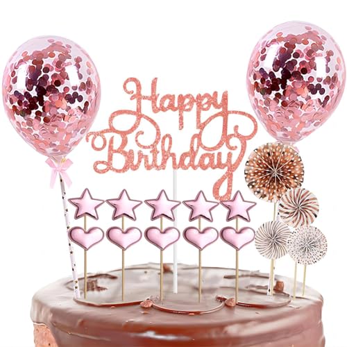 Happy Birthday Tortendeko Cake Topper Geburtstag Roségold Kuchen Deko Junge Mädchen Tortendeko Geburtstag für Geburtstagsfeiern Jubiläen (Rosa) von Embhlitfe