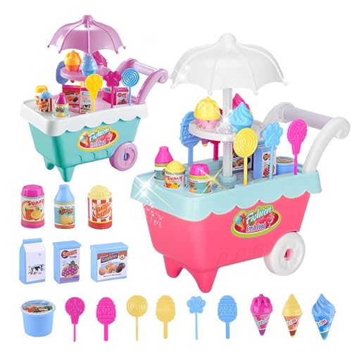 Ice Cream Shop mit Interaktiven Rädern,Eisspielzeug für Kinder EIS Trolley Laden,Eiswagen Tun Food Play Set Rollenspiele Food Party Spiel für 3+ Jahre Mädchen Jungen Geburtstag Geschenk von Embhlitfe