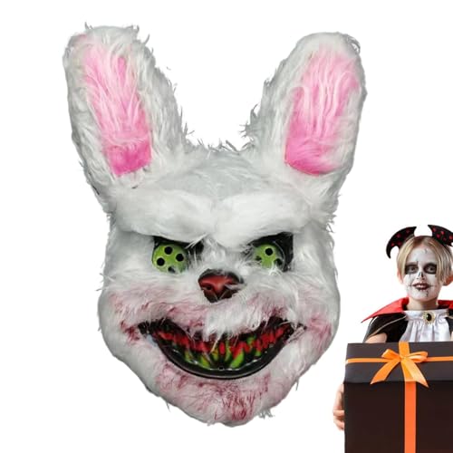 Gruselige Hasen-Gesichtsbedeckung, blutige Plüschtier-Kopfbedeckung - Bloody Mouth Bunny Gesichtsbedeckung | Elastisches Cosplay-Kostüm, gruselige Gesichtsbedeckung für Rollenspiele, Halloween, Ostern von Emdvsco