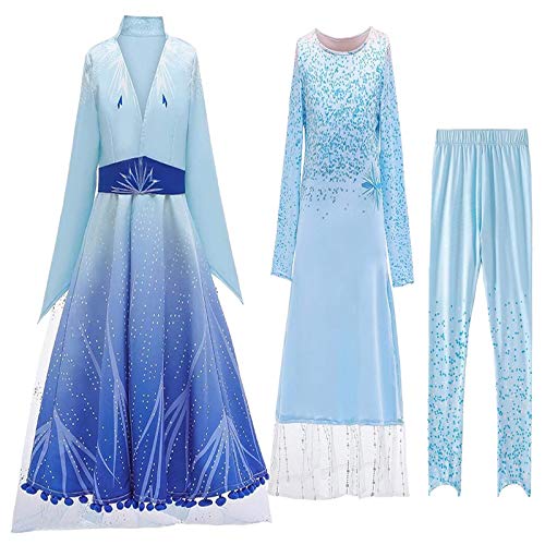 Emin ELSA Kostüm Mädchen Prinzessin Schneekönigin Eiskönigin ELSA 4 Kostüm Langarm Kleid Outerwear Hosen Outfit Set Verkleidung Halloween Weichnachten Ankleiden von Emin