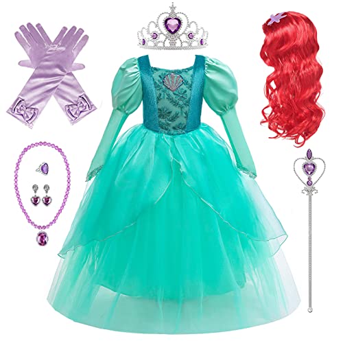 Emin Kinder Meerjungfrau Kostüm mit Accessoires und Perücke Mädchen Ariel Prinzessin Verkleidung Weihnachten Geburtstag Party Halloween Karneval Cosplay Prinzessin Kleid von Emin