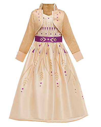 Emin Mädchen Prinzessin Königin Eiskönigin ELSA Anna 2 Kostüm Kinder Langarm Glänzend Kleid Geburtstag Party Ankleiden Karneval Faschingskostüm Halloween Verkleidung Cosplay Fasching Winter Kleidung von Emin