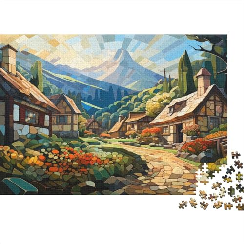 Bergdorf-Hütte Puzzle 300 Teile,Puzzle,Puzzle Für Erwachsene Und Kinder Ab 14 Jahren Majestätisch Puzzle Im Für Wohnkultur Kunstpuzzle von Eminyntia