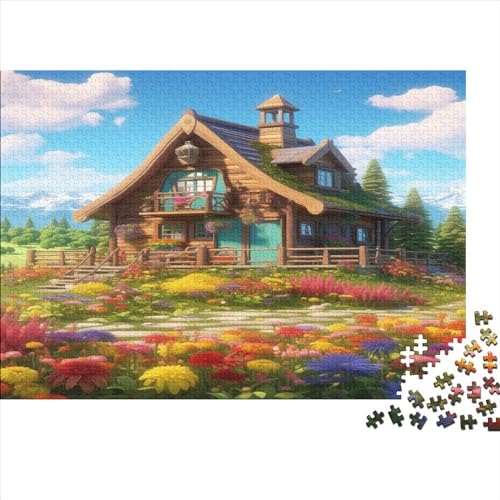 Bergdorf-Hütte Puzzles Für Erwachsene 300 Teile, Kunstpuzzle Für Erwachsene Malerei, Cooles Majestätisch Puzzle Puzzle Kinder Lernspiel Spielzeug Geschenk von Eminyntia