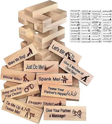 Lust Tower,Super Naughty Block Tower Game, Paar Spiele für Paare, Jenga Spiel Erwachsene, 48 Holzblöcke mit Wahrheit Oder Pflicht Fragen und Herausforderungen, Lustiges Paarspiel für Erwachsene von Emowom