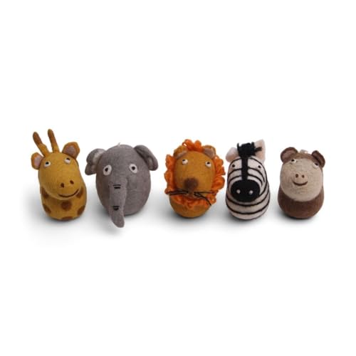 Gry & SIF Tiere aus Filz, Kinderzimmer-Deko für Jungen und Mädchen, Filztiere zum Aufhängen oder Hinstellen, Einschulungs-Geschenk, Paten-Geschenk, Handmade, Fairtrade | Safari-Tiere, 5er Set von Én Gry & Sif