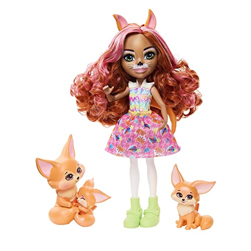 Enchantimals Filigree Fox und Tierfreunde - Puppe mit Fuchsaufdruck, Perk und 2 weiteren Tierfreunden, inklusive abnehmbarem Rock und Schuhen, für Kinder ab 4 Jahren, HNT60 von Enchantimals