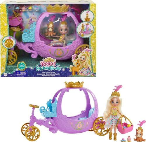 Enchantimals GYJ16 - Spielset Rollende Kutsche für Prinzessinnen (20,5 cm), aus der Royals Kollektion, Peola Pony Puppe und Tierfigur, 7 Zubehörteile, tolles Geschenk für Kinder von 3 bis 8 Jahren von Mattel